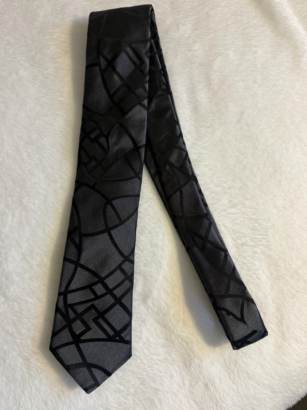 Ted Baker Black Tonal Geometric Italian silk tie.